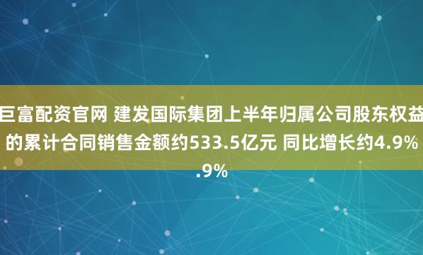巨富配资官网 建发国际集团上半年归属公司股东权益的累计合同销售金额约533.5亿元 同比增长约4.9%